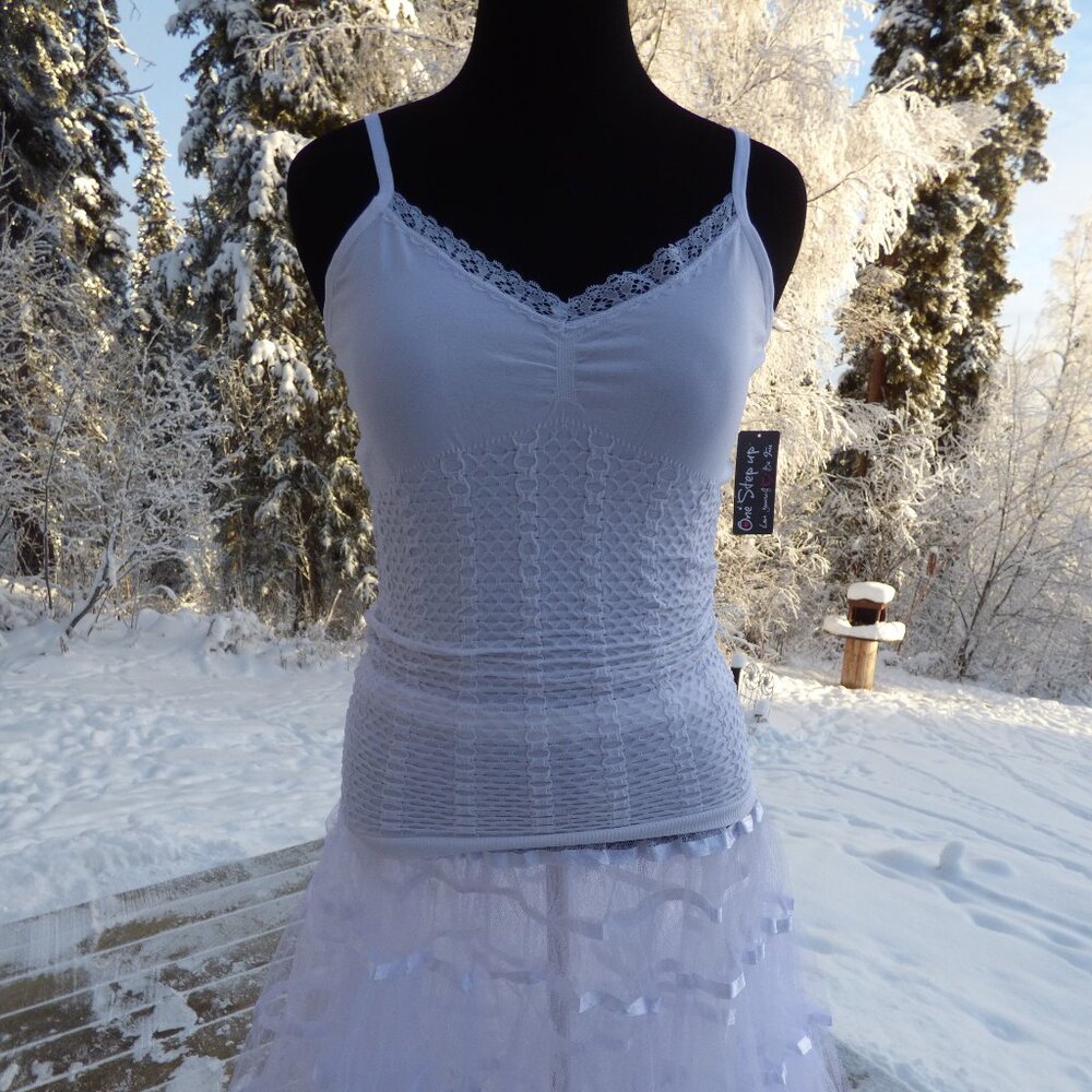 ONE STEP UP WHITE GOTH BOHO LACE TRIM CAMI TANK TOP GYPSY L XL 1XL ASIAN SZ